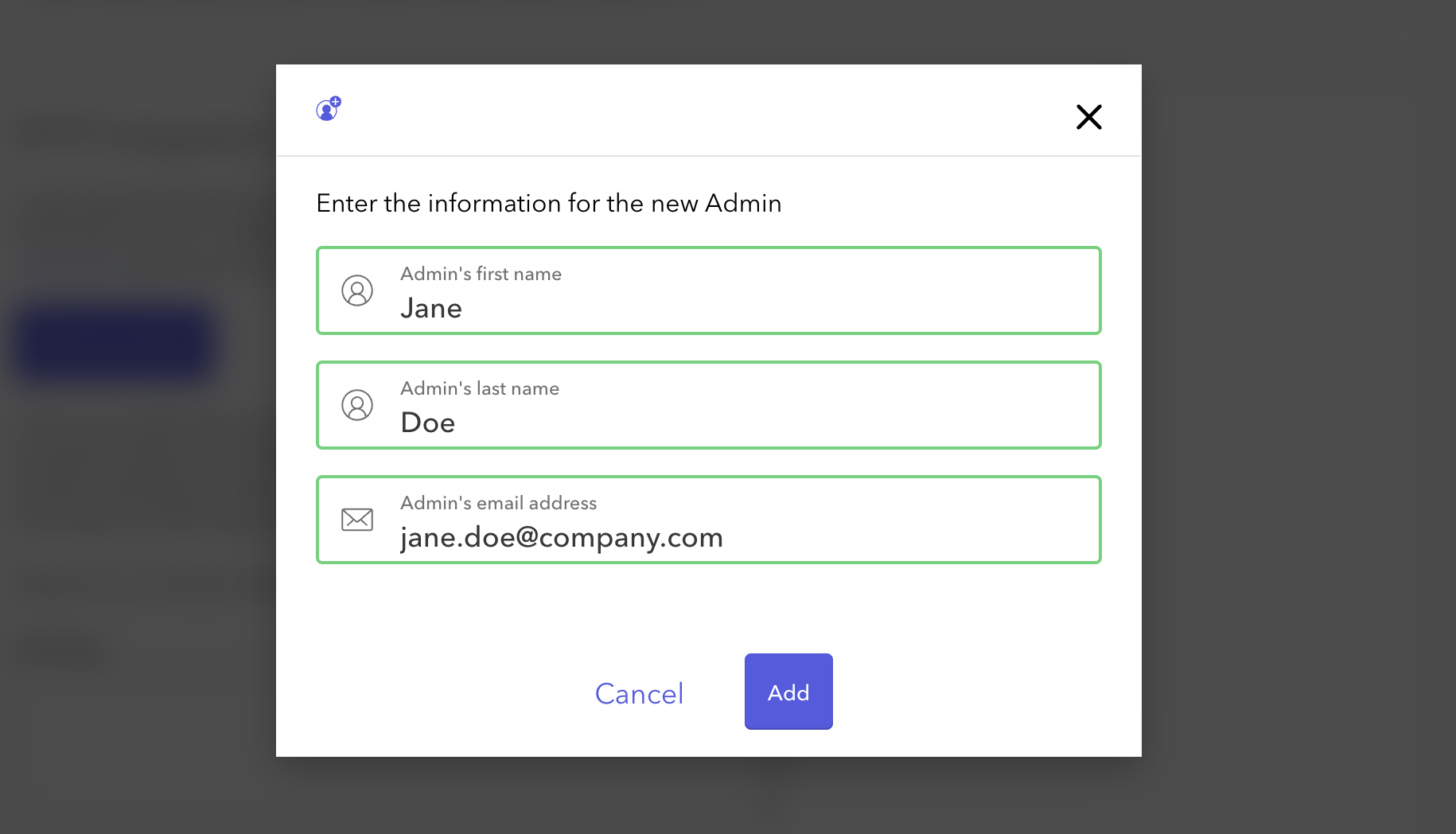 Add Admin Modal Example